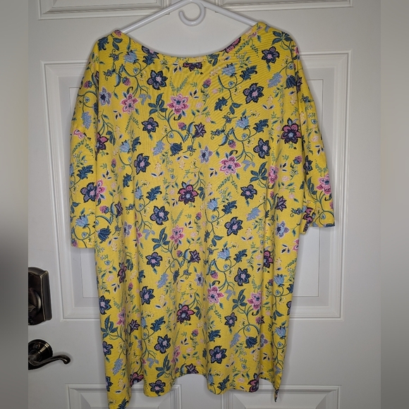 Woman Within Women's Size 3X 30/32 Yellow Floral Round Neck Short Sleeve T-Shirt - Picture 3 of 6
